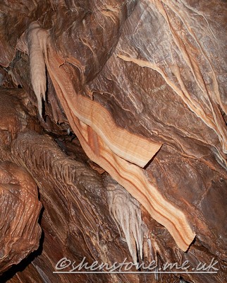 Banded curtain formation, Shatter Cave, Mendip